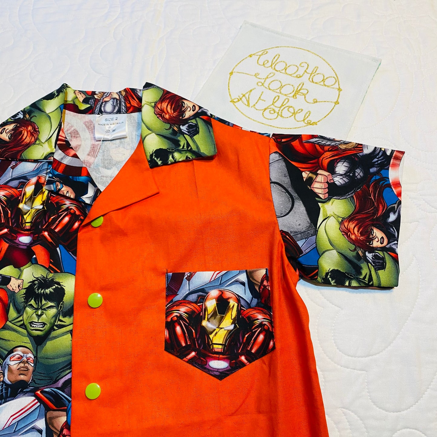 Shirt - Super Hero with Orange Contrasting Panel with Super Hero Pocket