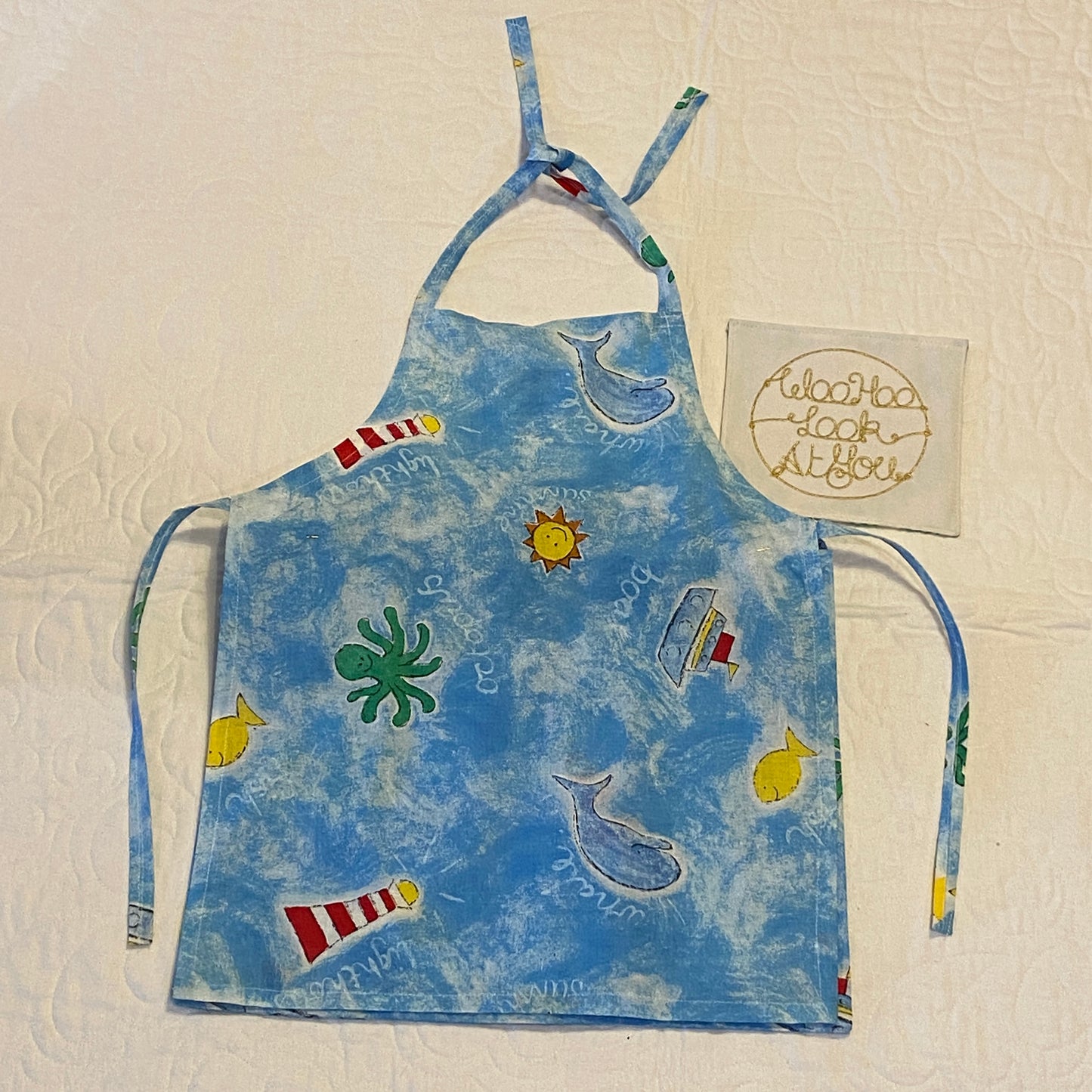Apron and Library Bag- 2 Piece - Sea Life on Light Blue Background
