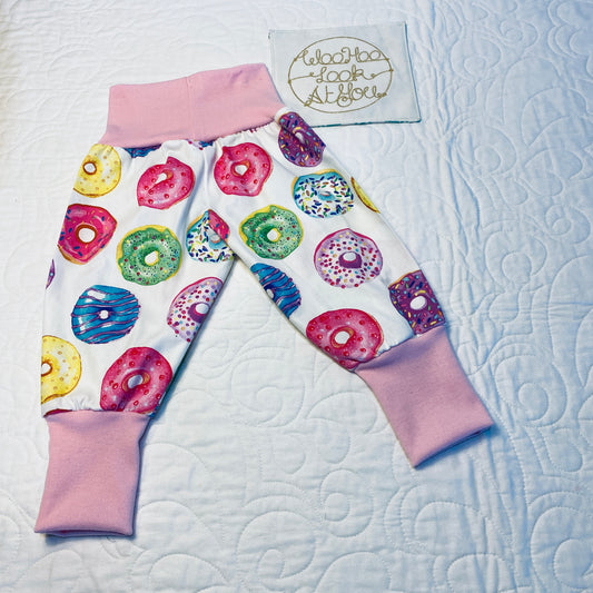 Pants - Harem - Buzoku Cotton - Donuts on White with Pink Bands