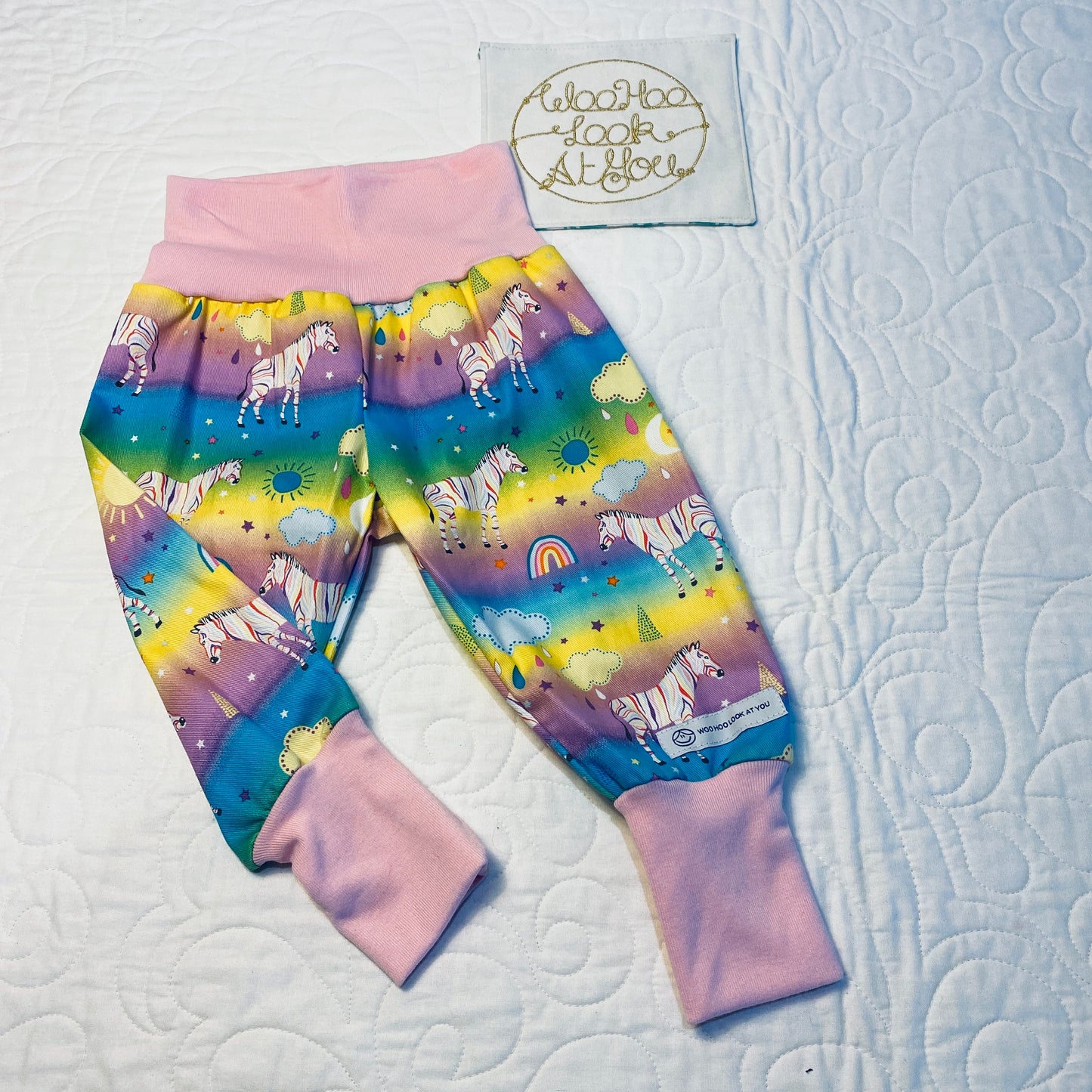 Pants - Harem - Buzoku Cotton - Pastel Ombre Zebras with Pink Bands