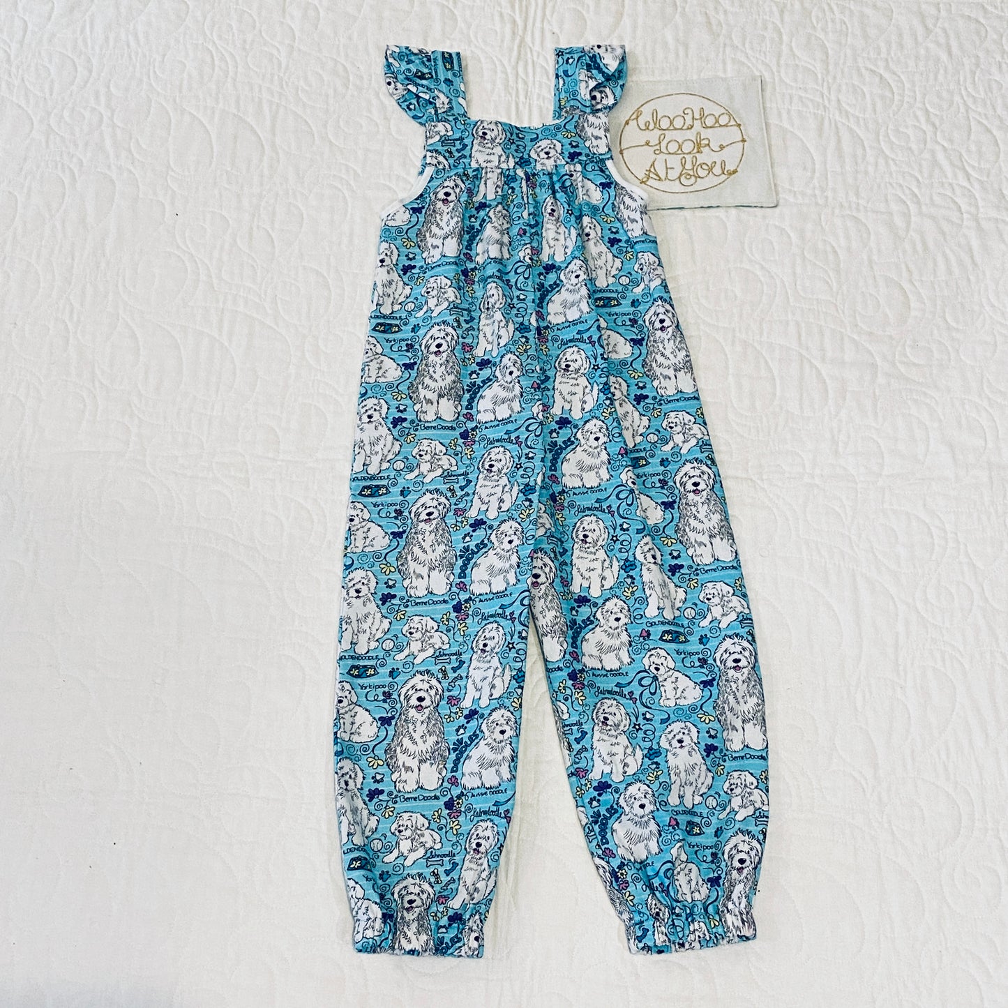 Overalls - Cute Dogs on Blue and a Pocket for Rocks