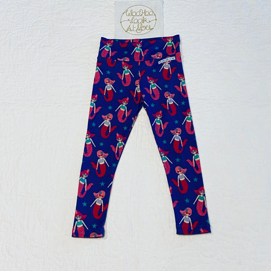 Pants - Leggings - Mermaids and and Starfish on Purple Background