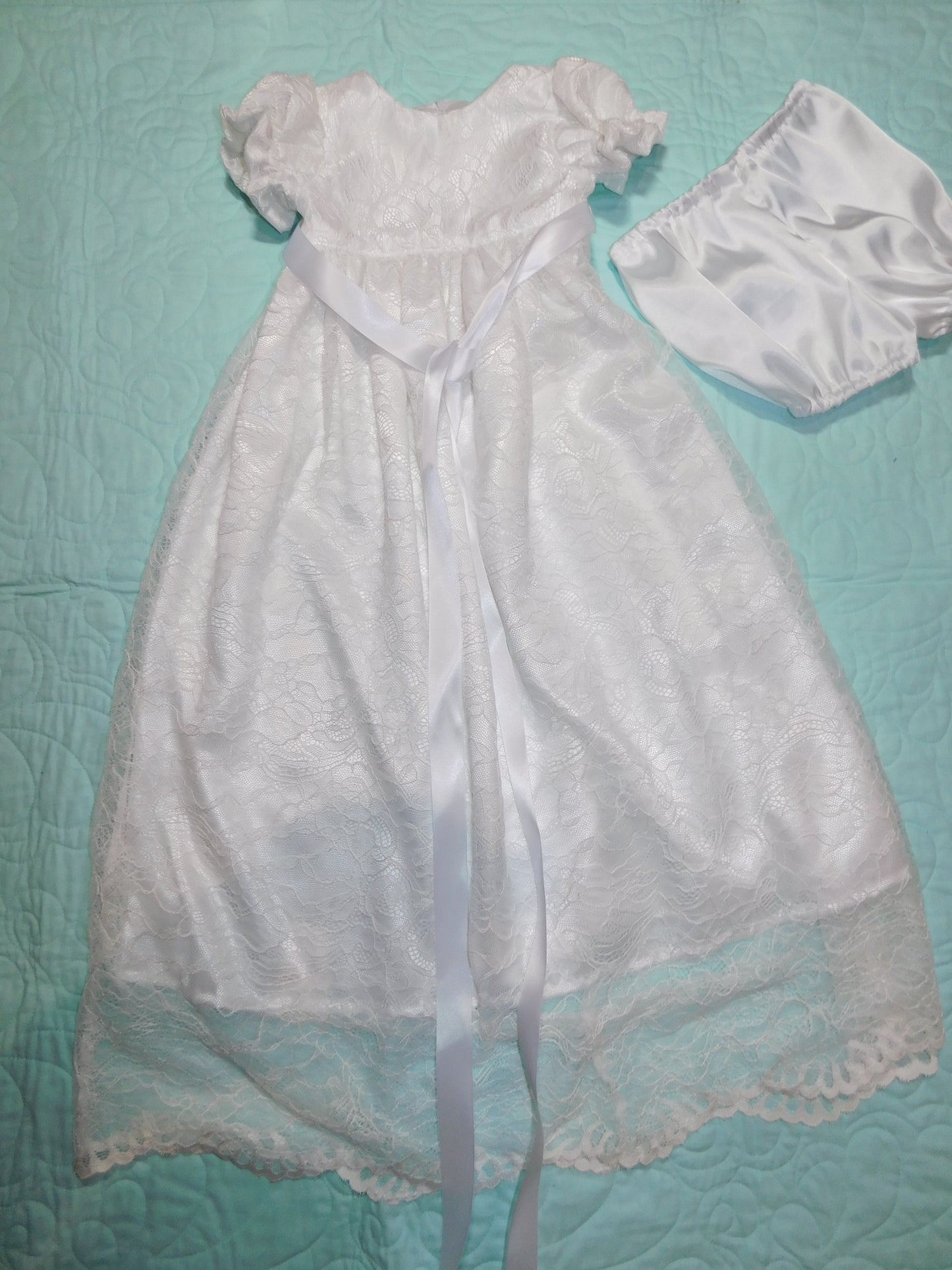 Christening Dress / Gown - Dedication Dress / Gown  White Satin and Lace