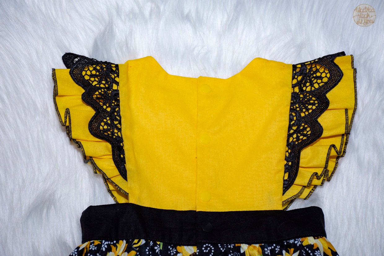 Pinafore - Emma Polly Sunflower with Black Lace Flutter