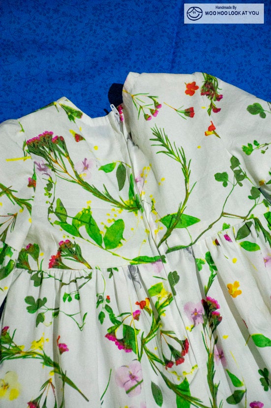 Dress - 3/4 Sleeve Floral Garden - Green Tones,  3/4 Sleeve with Ruffle
