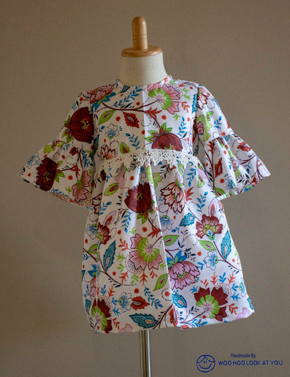 Dress - 3/4 Sleeve Floral Garden - Paisley Pattern,  3/4 Sleeve with Ruffle
