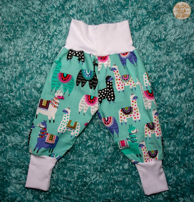 Pants - Harem - Buzoku Cotton - Teal Llamas with White Bands