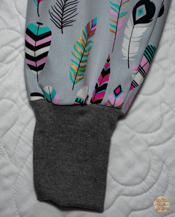 Pants - Harem - Buzoku Cotton - Pink & Teal Feathers with Grey Bands