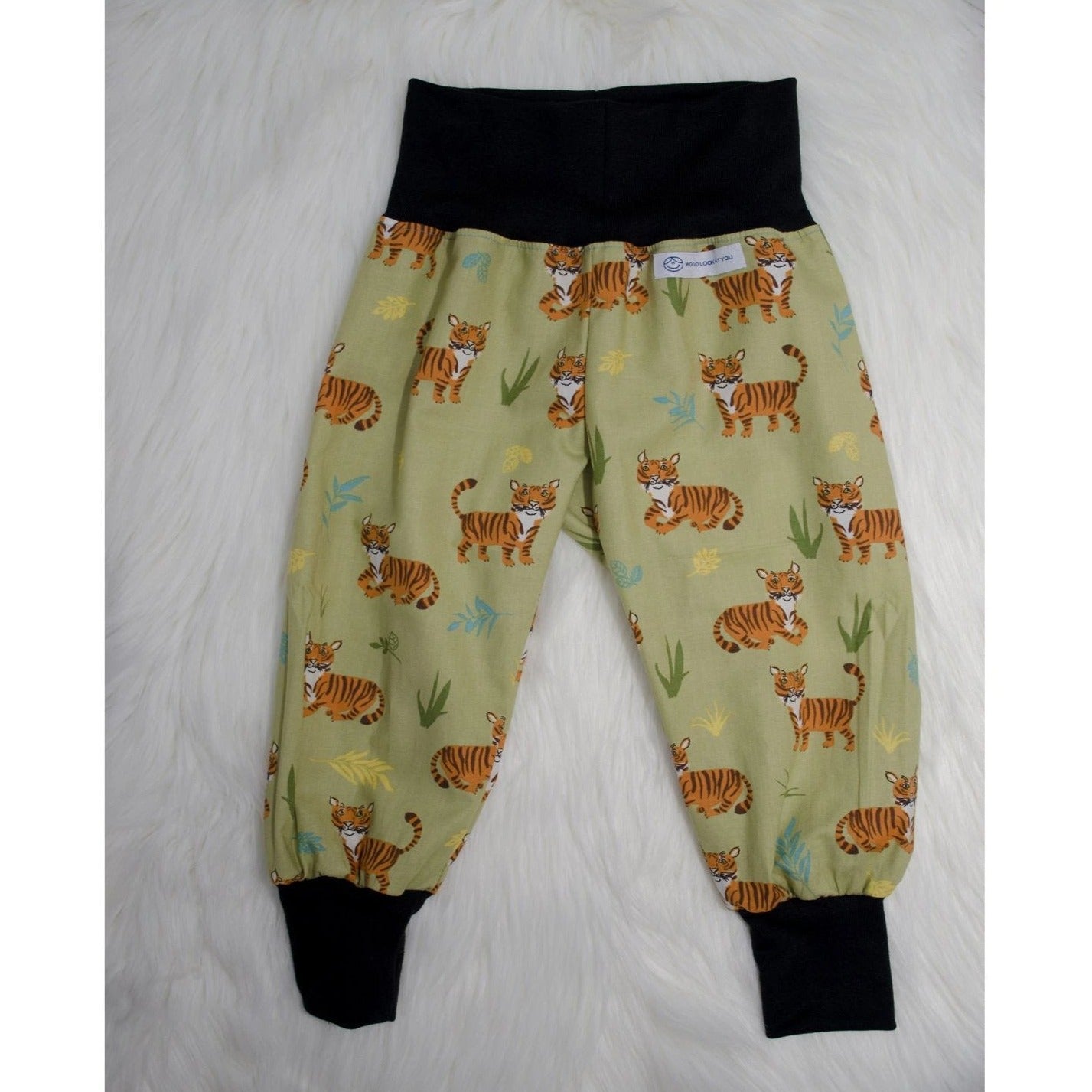 Pants - Harem - Ribbed Waist - Tiger in Grasslands with Black Bands