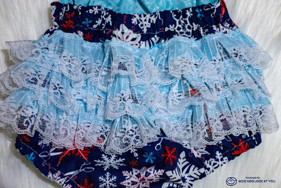 Romper - Christmas - Australian Red White & Blue Decorations Lace Ruffled Bottom