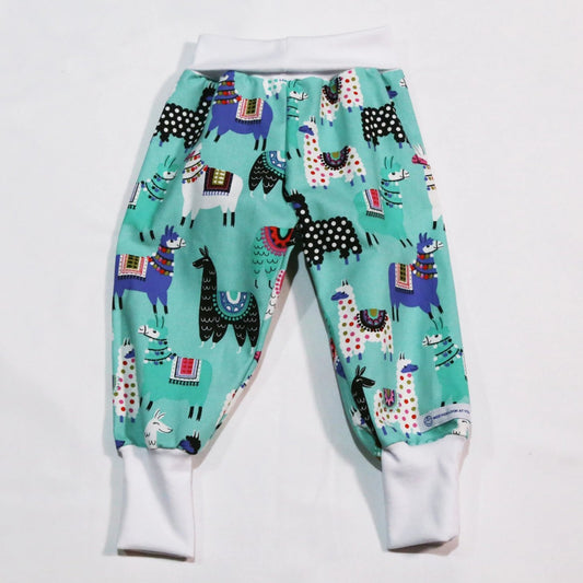 Pants - Harem - Buzoku Cotton - Teal Llamas with White Bands