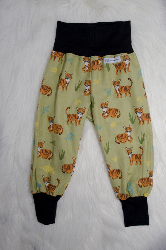 Pants - Harem - Ribbed Waist - Tiger in Grasslands with Black Bands