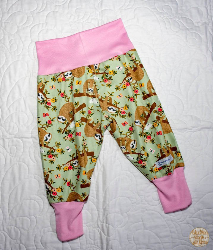 Pants - Harem - Buzoku Cotton - Jade Green Sloths with Pink Bands