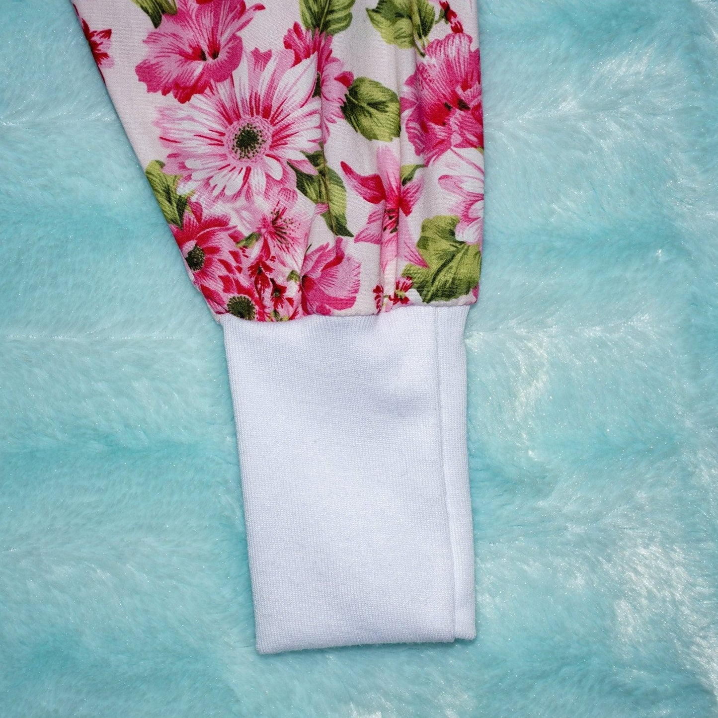 Pants - Harem - Ribbed Waist - Pink Flowers with White Bands