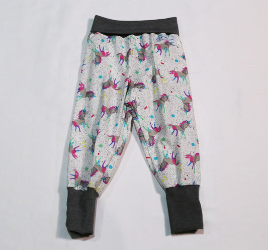 Pants - Harem - Ribbed Waist - Speckled Unicorns with Grey Bands