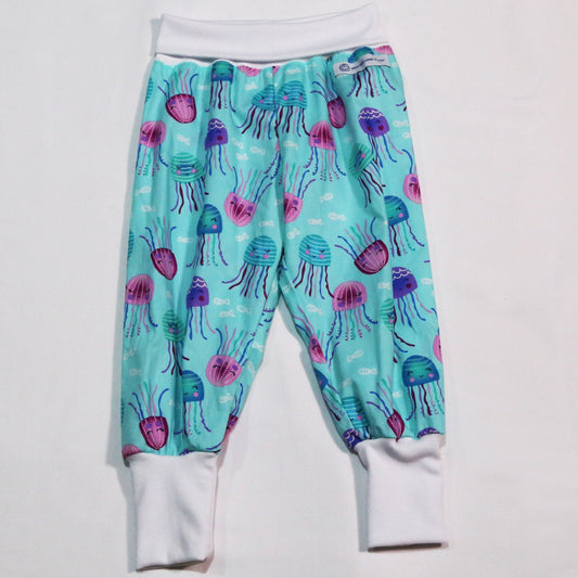 Pants - Harem - Ribbed Waist - Colourful Jellyfish with White Bands