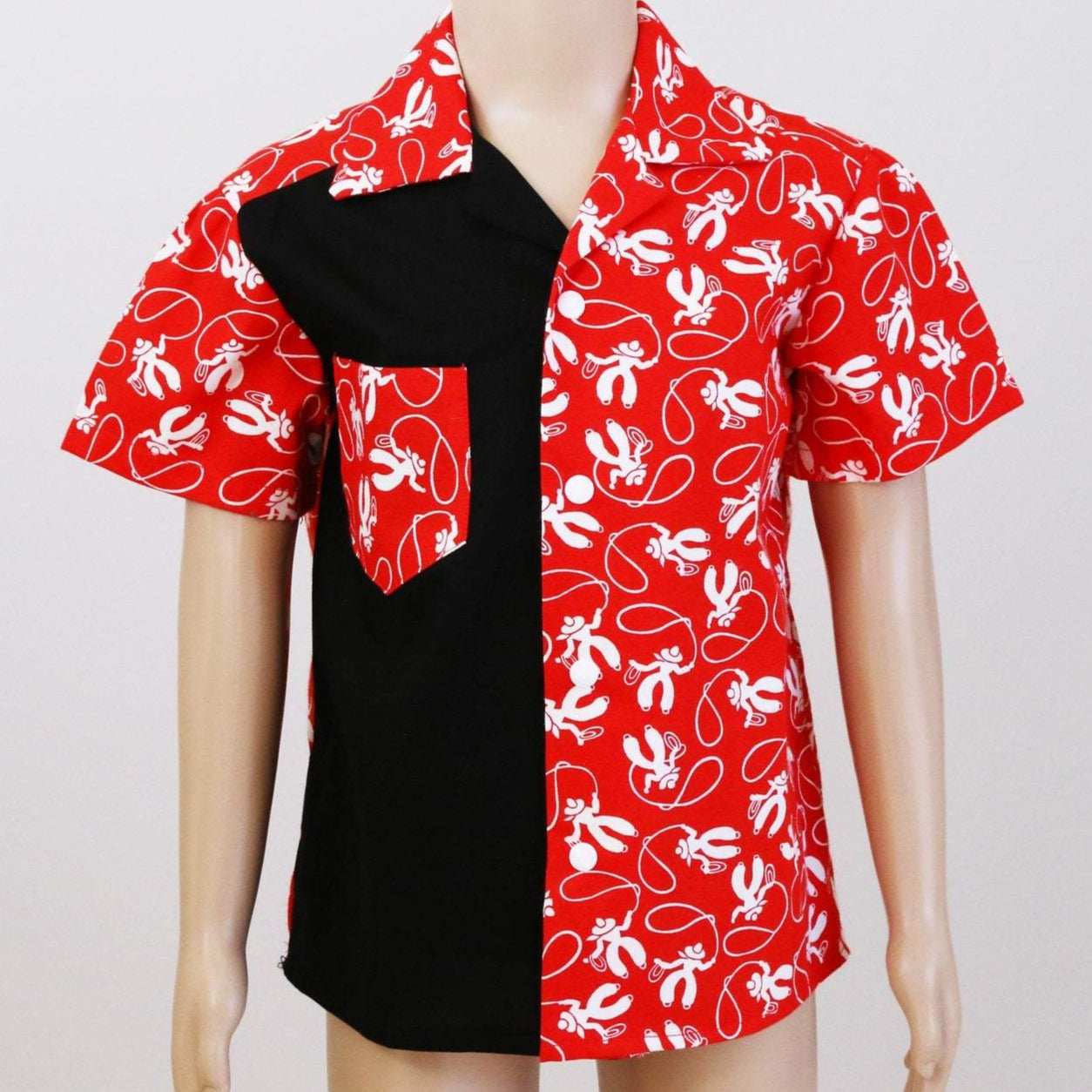 Shirt - Red & White Cowboys with Black Contrasting Panel
