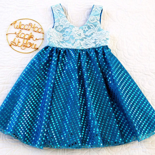 Dress - Exquisite Collection - Lace, Satin and Aqua Sequins