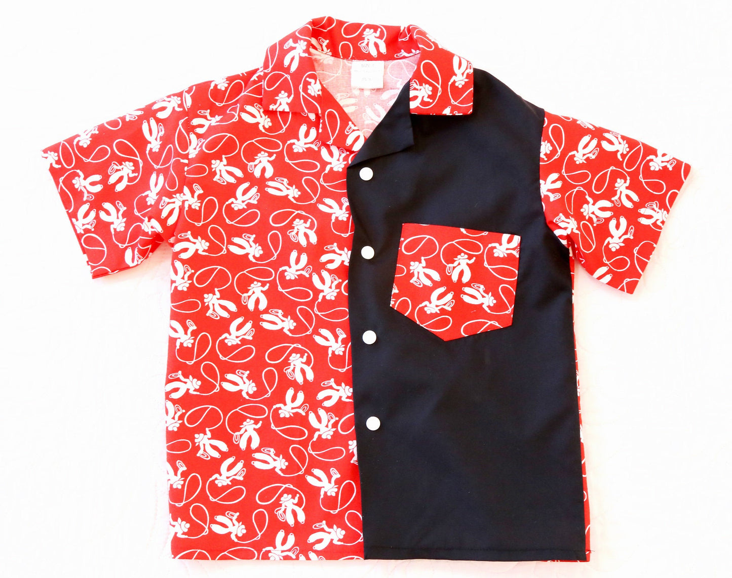 Shirt - Red & White Cowboys with Black Contrasting Panel