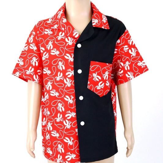 Shirt - Red & White Cowboys with Black Contrasting Panel