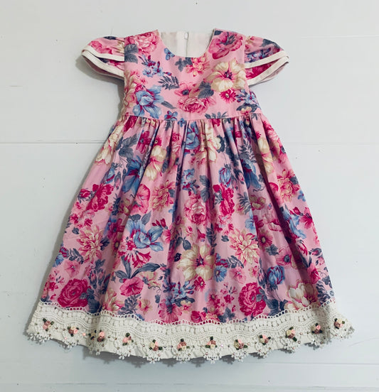 Dress - Exquisite Collection - Cream Hibiscus Flowers with Pink Daisies